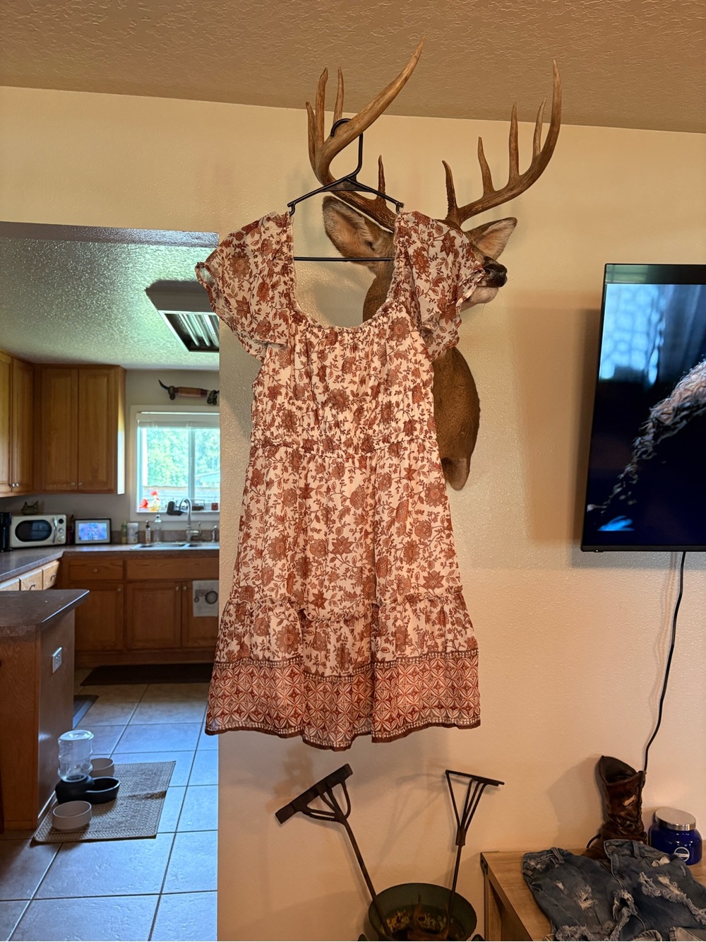 Floral Tiered Smocked Dress in Rust